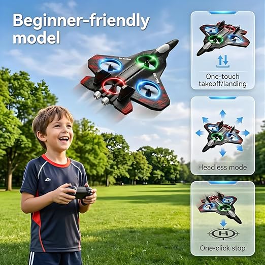 RC Fighter Jet Airplane for Kids & Adults | Remote Control Flying Plane Toy with LED Lights, 360° Flip & Stunt Roll | Rechargeable Easy to Fly RC Aircraft