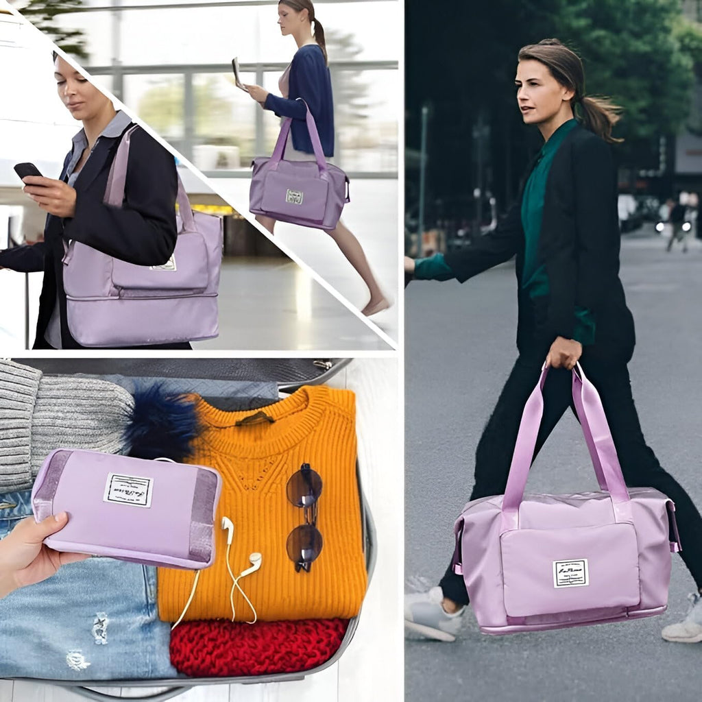 Travel Duffle Bag for Women – Wheeled Foldable Luggage with Handle, Large Rolling Handbag for Personal Items, Weekend Trips, Gym & Cabin Carry-On Travel Companion ((Purple)-01)
