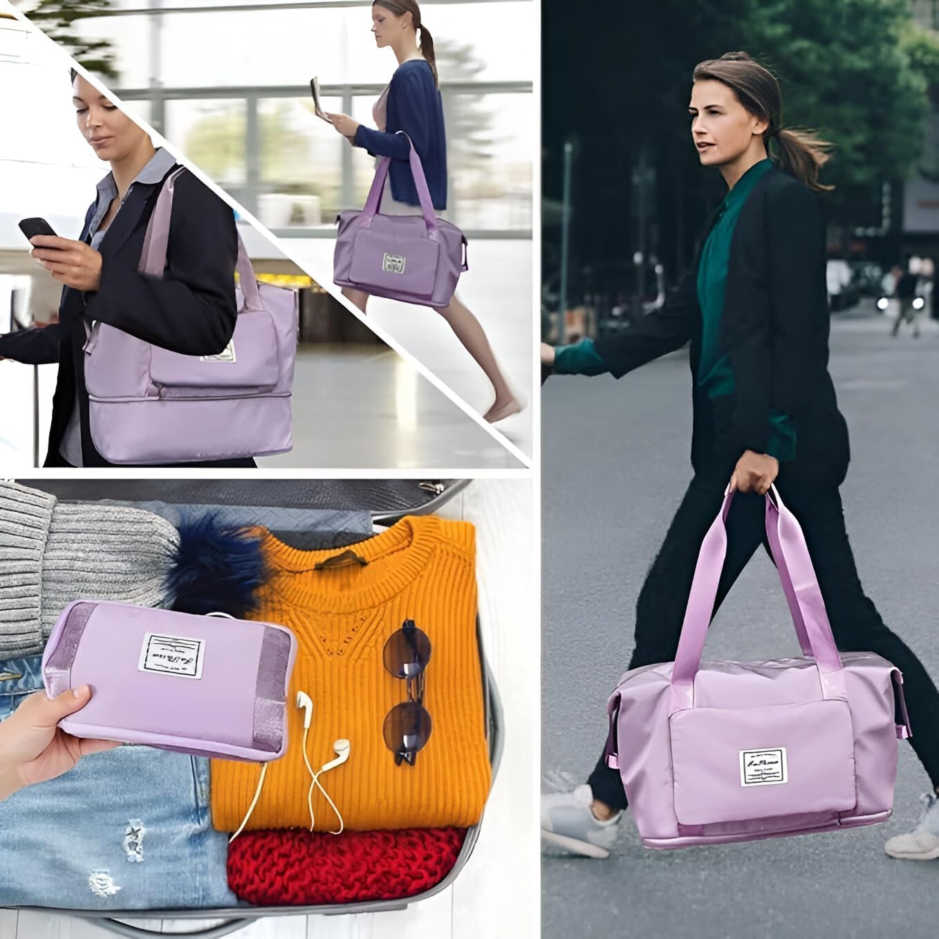Travel Duffle Bag for Women – Wheeled Foldable Luggage with Handle, Large Rolling Handbag for Personal Items, Weekend Trips, Gym & Cabin Carry-On Travel Companion ((Purple)-01)