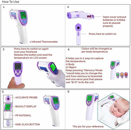 YI-400 Digital Non Contact Infrared Forehead Thermal Scanner Fever Check Machine for Kids Adults Thermometer