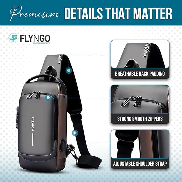 Smart Bag | Sling Bag for Men Stylish Crossbody Backpack for Men & Women, Anti-Theft Chest Bag with USB Charging Port, Messenger Bags, Casual Shoulder Bag