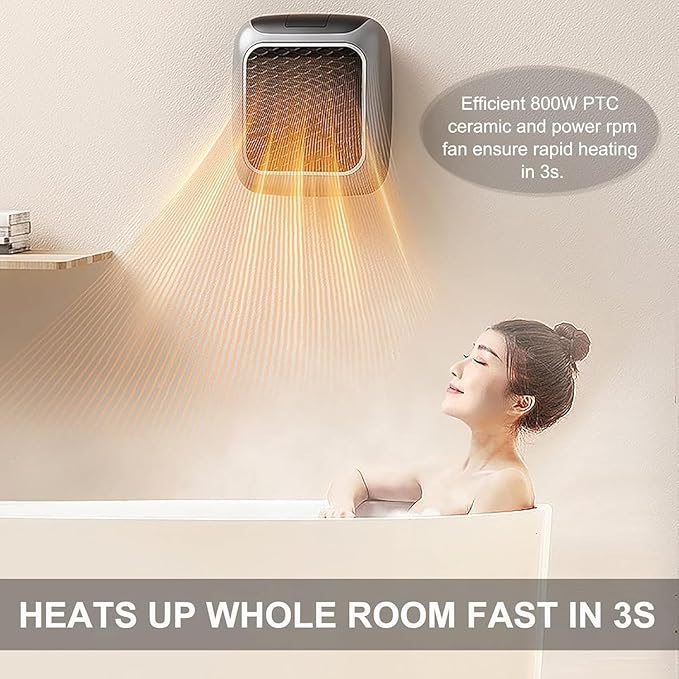 Wall-Mounted Electric Convector Heater 800W – Silent Infrared Fan Stove for Bathroom, Bedroom & Greenhouse | Energy-Saving Small Indoor Room Heater