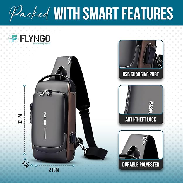 Smart Bag | Sling Bag for Men Stylish Crossbody Backpack for Men & Women, Anti-Theft Chest Bag with USB Charging Port, Messenger Bags, Casual Shoulder Bag