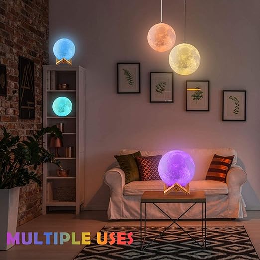 3D Moon Night Lamp – Rechargeable with 7 Color Changing Features, 15CM – Elegant Plastic Design for Beautiful Indoor Lighting in Bedrooms and Kids' Rooms | Gifts for Woman | Valentine Gift