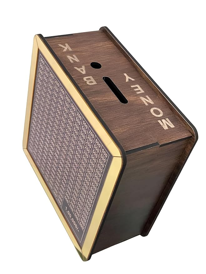 Money Saving Box for Kids and Adults | Wooden Money Bank with Lock | Big Size Piggy Bank 2 Lakh Target | 1 Lakh Saving Box with Numbers | Undiyal Hundi Pig (Brown)