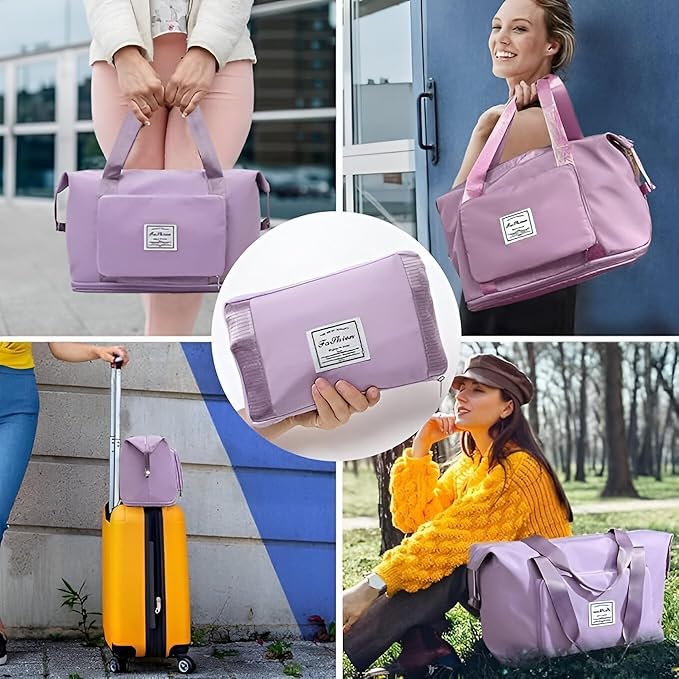 Travel Duffle Bag for Women – Wheeled Foldable Luggage with Handle, Large Rolling Handbag for Personal Items, Weekend Trips, Gym & Cabin Carry-On Travel Companion ((Purple)-01)