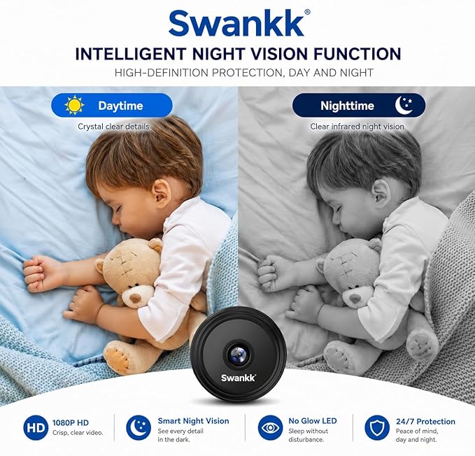 WiFi Mini Hidden Spy Camera, 1080P HD, Night Vision, Motion Detection, Wireless Indoor Nanny Cam with Remote Viewing