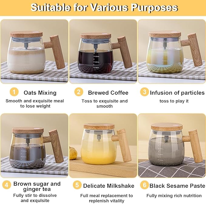 Home Dine Well Self-Stirring Electric Mixing Cup with High Borosilicate Glass,Rotating Coffee Mug for Office and Travel, Coffee, Milk, 400ml, Glass Mug Perfect for Birthday, Valentines Day