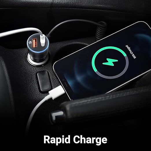 38 Watts Car Charger, Dual Output (USB + Type C), PPS Tech, Rapid Charge, Compact Design, for Smartphones, iPhones, Tablets, Earbuds (CC2018, Black)