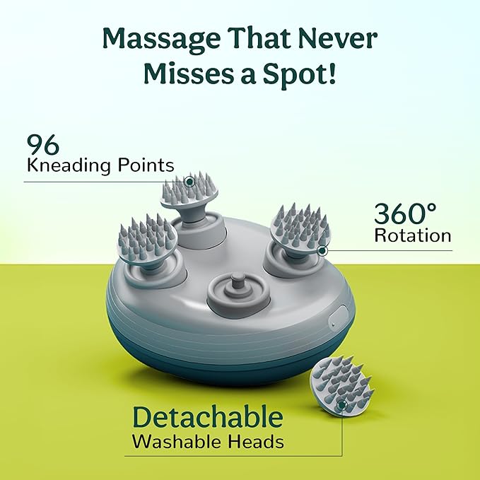 Caresmith Revive Scalp Massager | 96 Silicon Kneading Points with Detachable Heads | Scalp, Body & Head Massager for Hair Growth (Green)