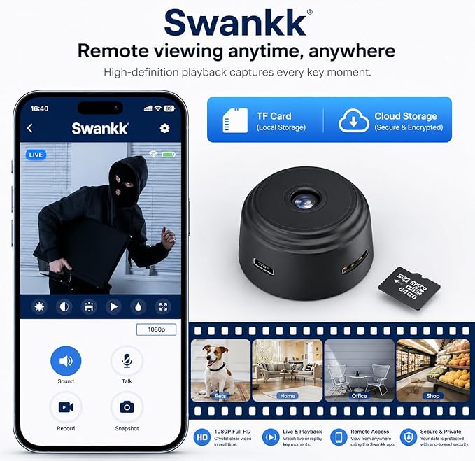 WiFi Mini Hidden Spy Camera, 1080P HD, Night Vision, Motion Detection, Wireless Indoor Nanny Cam with Remote Viewing