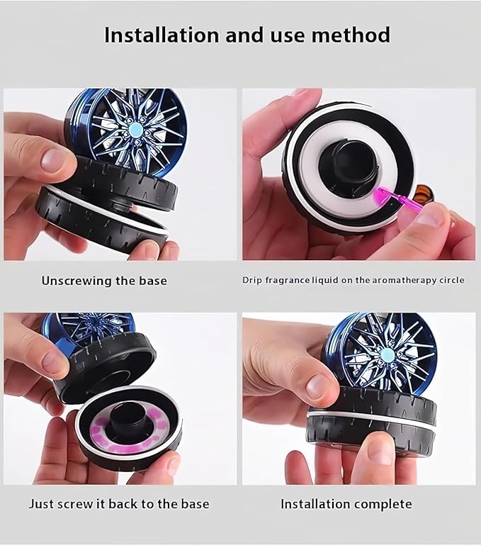 Wheel Alloy Shape Rotating Car Dashboard Air Freshener Tire Perfume Stylish Rotating Car Air Freshener Solar Car Dashboard Accessories (Red)