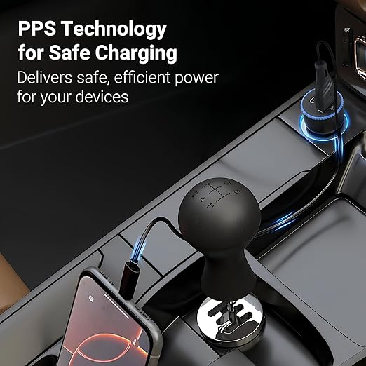 38 Watts Car Charger, Dual Output (USB + Type C), PPS Tech, Rapid Charge, Compact Design, for Smartphones, iPhones, Tablets, Earbuds (CC2018, Black)