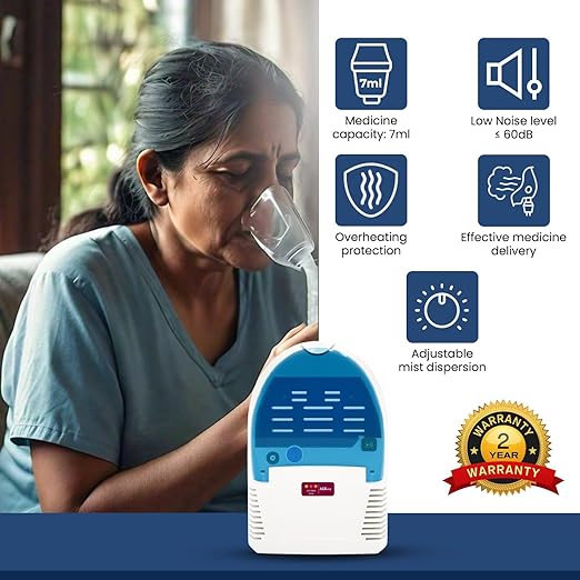 MCP Air Compress Nebulizing Machine | Inhaler Machine with Storage Compartment | Nebuliser Machine for Kids & Adults | Steam Machine for Cold & Cough with 2 Masks, 1 Mouthpiece & 5 Filters
