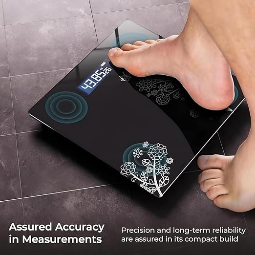 MCP Floral Digital Bathroom Weighing Scale for Body Weight, LCD Display, Thick Tempered Glass