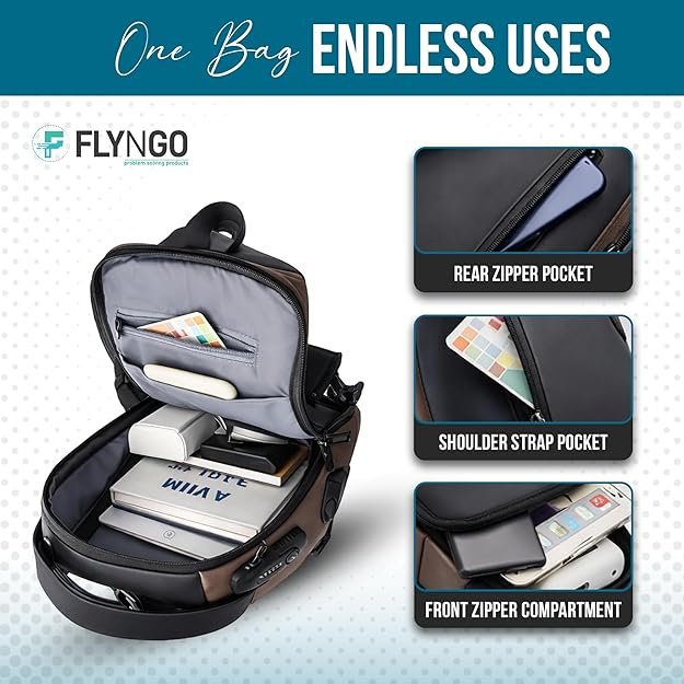 Smart Bag | Sling Bag for Men Stylish Crossbody Backpack for Men & Women, Anti-Theft Chest Bag with USB Charging Port, Messenger Bags, Casual Shoulder Bag