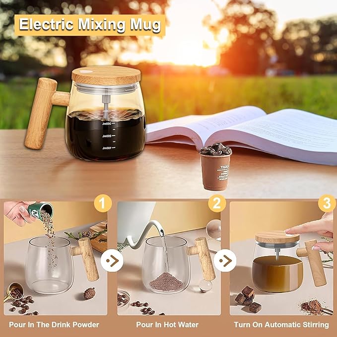 Home Dine Well Self-Stirring Electric Mixing Cup with High Borosilicate Glass,Rotating Coffee Mug for Office and Travel, Coffee, Milk, 400ml, Glass Mug Perfect for Birthday, Valentines Day