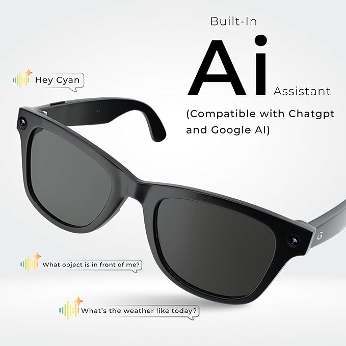 AI Smart Glasses with Voice Assistant, AIMB-S1 M02O, Pen-Ear Audio, HD Camera for Photos & Video, Hands-Free Calls & Music, Touch Controls, Lightweight Design, Android & iOS Compatible (Aura)