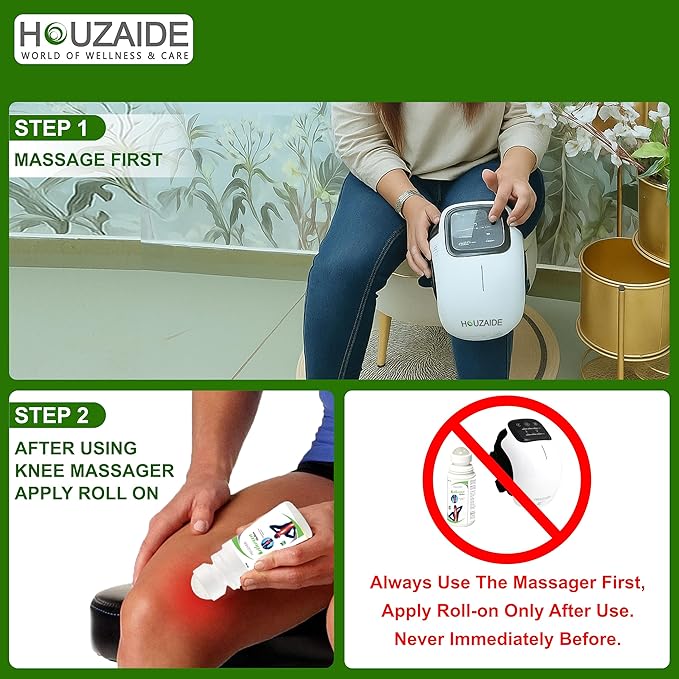 Smart Knee Massager for joint pain relief- Physiotherapy for Arthritis Pain, Cramps, Knee Pain Relief, Knee Heat Therapy with Orthozen Roll-on | Gift for Mother