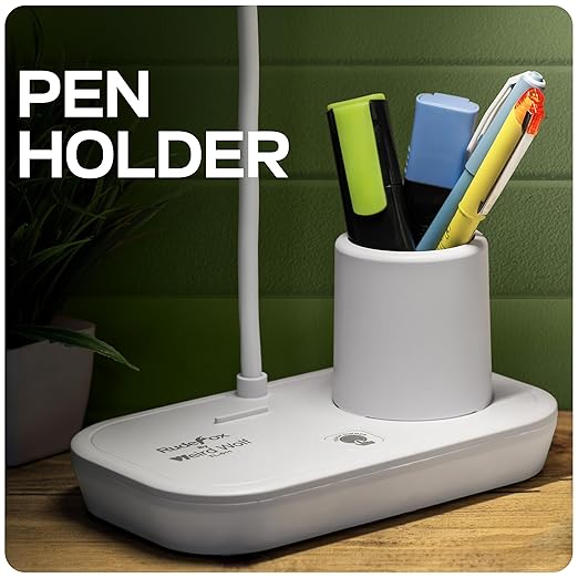 LED Table Rechargeable Stable Desk Lamp with USB Cable for Study Room | 3 Color Modes & Adjustable Brightness | Touch Dimmer | Flexible Gooseneck, Pen & Mobile Holder