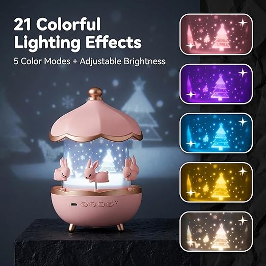 Rabbit Sky Projector Night Lamp | Rechargeable 360° Rotating LED Light with 6 Film Shades for Bedroom, Nursery & & Starry Sky Room Decoration | Kids Room Decoration & Relaxing Night Ambience