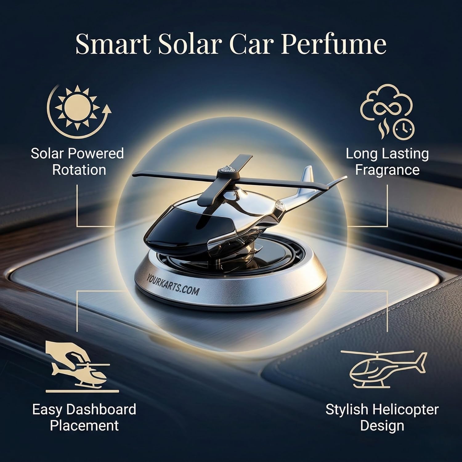 Solar Powered Helicopter for Car Accessories for Dashboard with Aroma Diffuser for Car interior Dashboard Helicopter Solar Accessories
