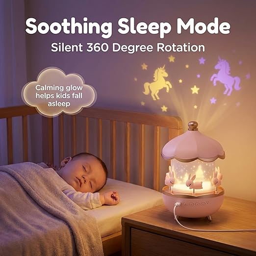 Rabbit Sky Projector Night Lamp | Rechargeable 360° Rotating LED Light with 6 Film Shades for Bedroom, Nursery & & Starry Sky Room Decoration | Kids Room Decoration & Relaxing Night Ambience