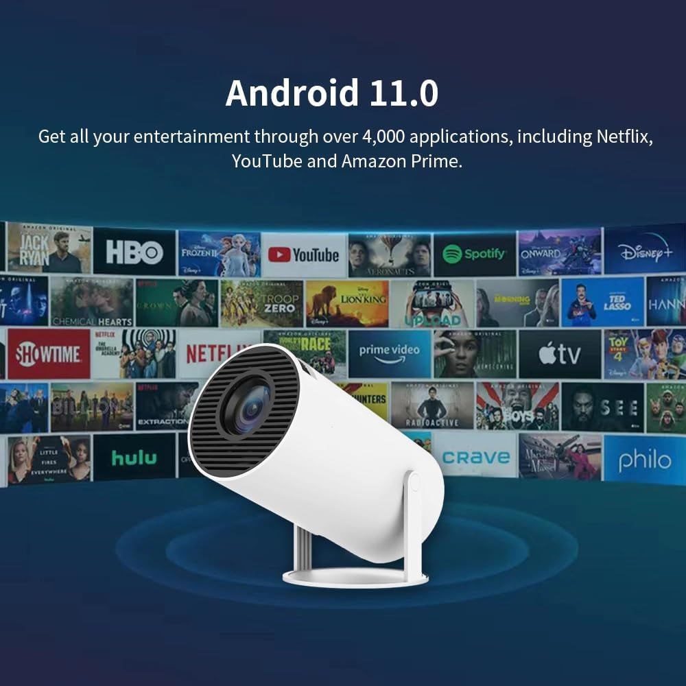 Portable Pro Android Projector, 4K 1080P Full HD Projector, Support Video Projector, WiFi 5G BT 5.0
