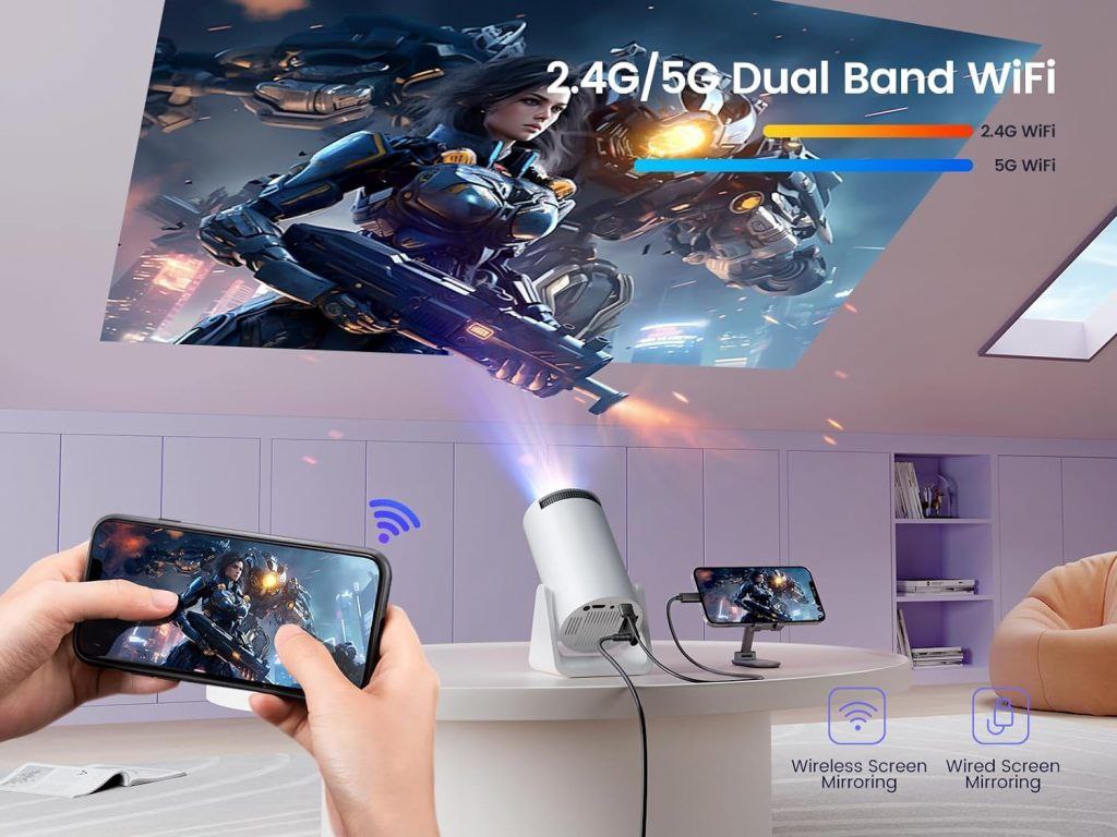 Portable Mini Projector | Native 720p HD, Support | Dual WiFi, Bluetooth |