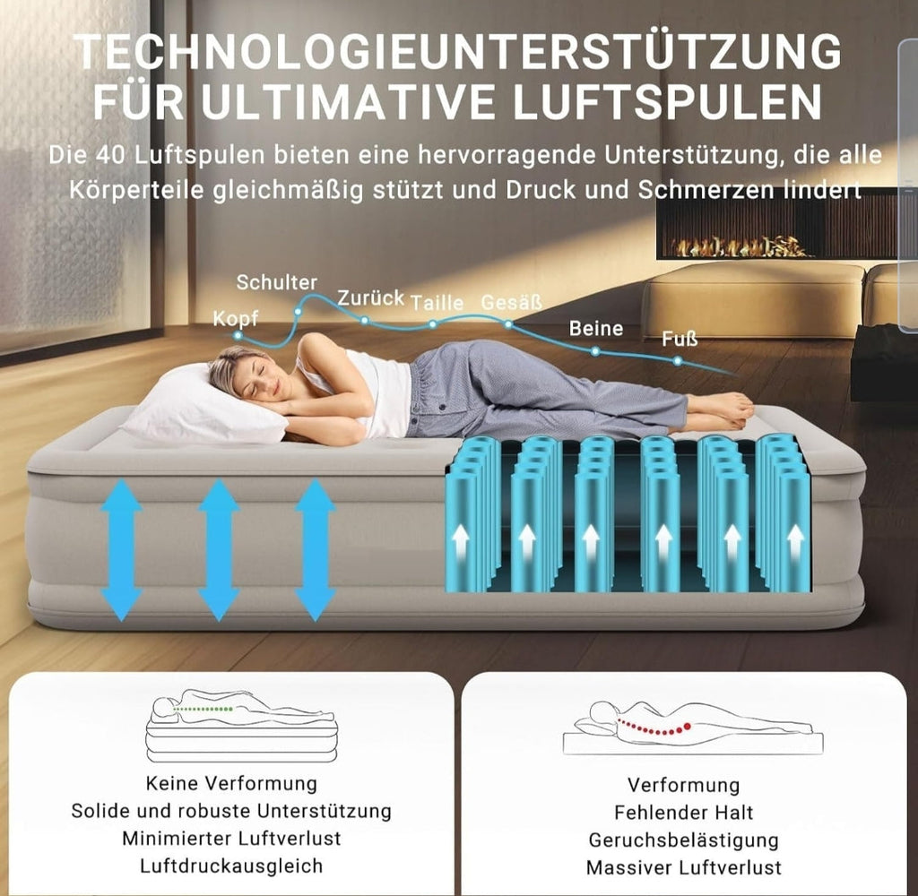Airbed, Inflatable Mattress, 191x99x40cm, Brown, Waterproof, 200kg Capacity, Plush, Minimalist, Inflates in 3 Mins, Suitable for Home & Camping