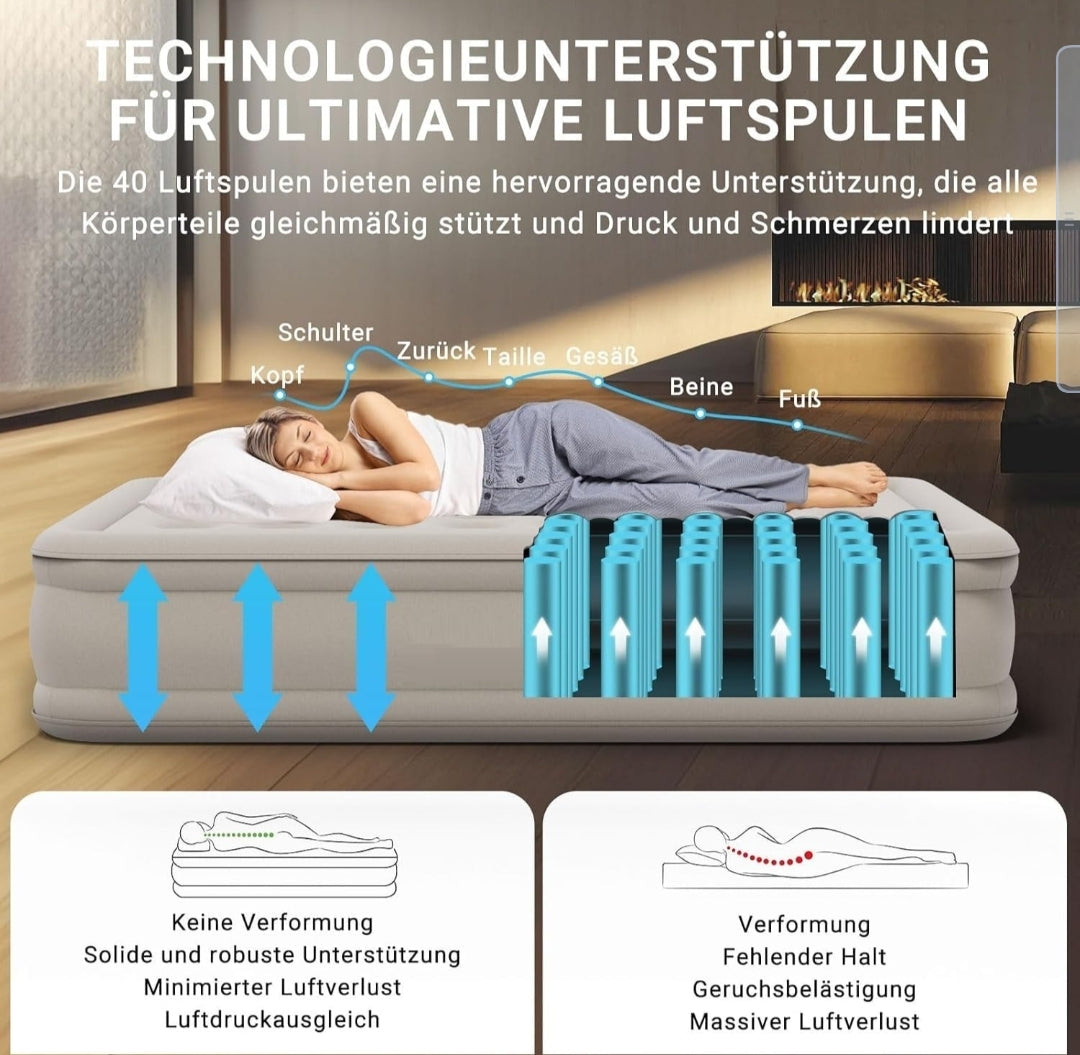 Airbed, Inflatable Mattress, 191x99x40cm, Brown, Waterproof, 200kg Capacity, Plush, Minimalist, Inflates in 3 Mins, Suitable for Home & Camping