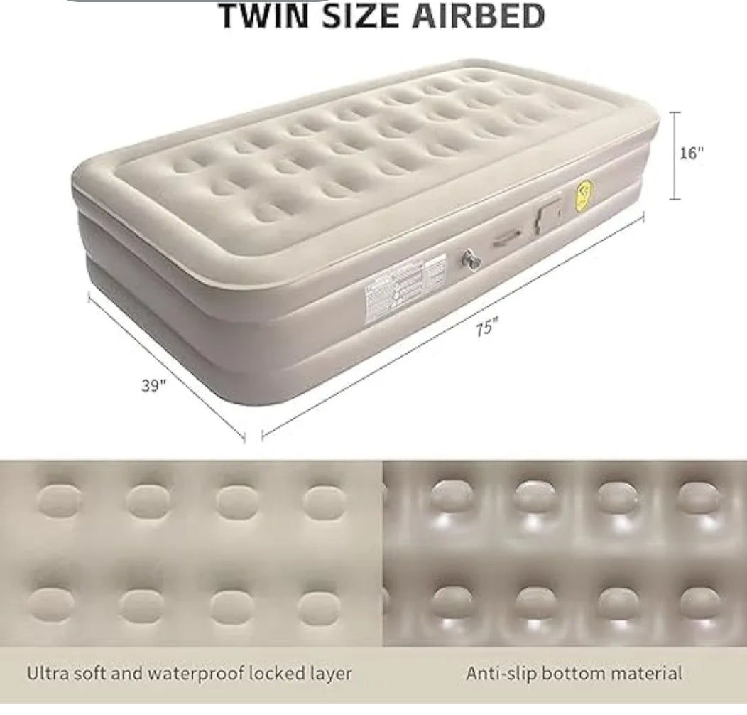 Airbed, Inflatable Mattress, 191x99x40cm, Brown, Waterproof, 200kg Capacity, Plush, Minimalist, Inflates in 3 Mins, Suitable for Home & Camping