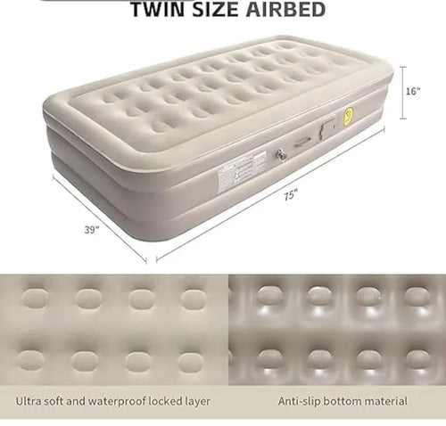 Airbed, Inflatable Mattress, 191x99x40cm, Brown, Waterproof, 200kg Capacity, Plush, Minimalist, Inflates in 3 Mins, Suitable for Home & Camping