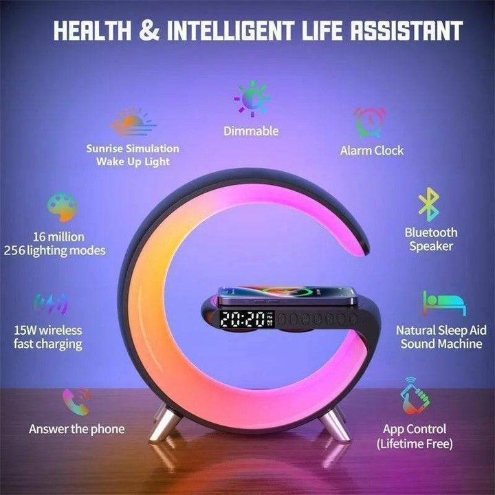 3 IN 1 MULTIFUNCTION G SHAPE LED BLUTOOTH SPEAKER WITH WIRELESD FAST CHARGER